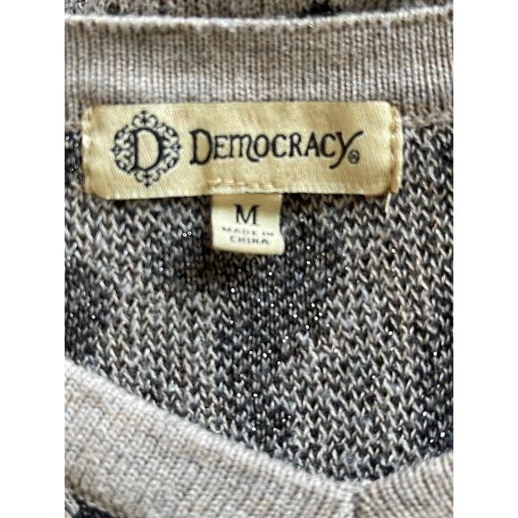 Democracy Womens Medium 3/4 Sleeve V Neck Animal Print Shimmer Knit Fall Sweater - Picture 6 of 6